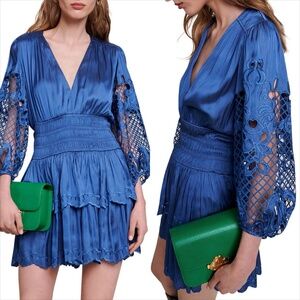 MAJE blue Rudmi mini balloon lace sleeve dress FINAL PRICE NO OFFERS